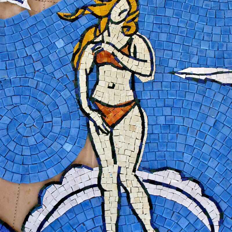 -  Glass and marble mosaic mural in process.