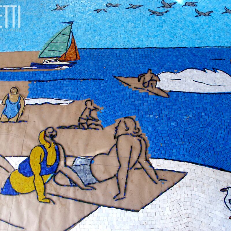 -  Glass and marble mosaic mural in process.