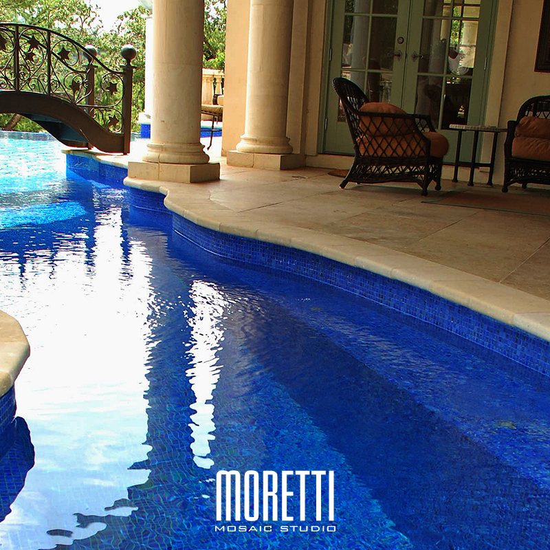 All glass tile pool with custom hand made design.