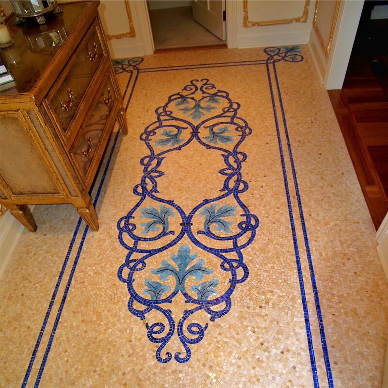 -    Hand made Marble rug with Smalti Glass incerts.